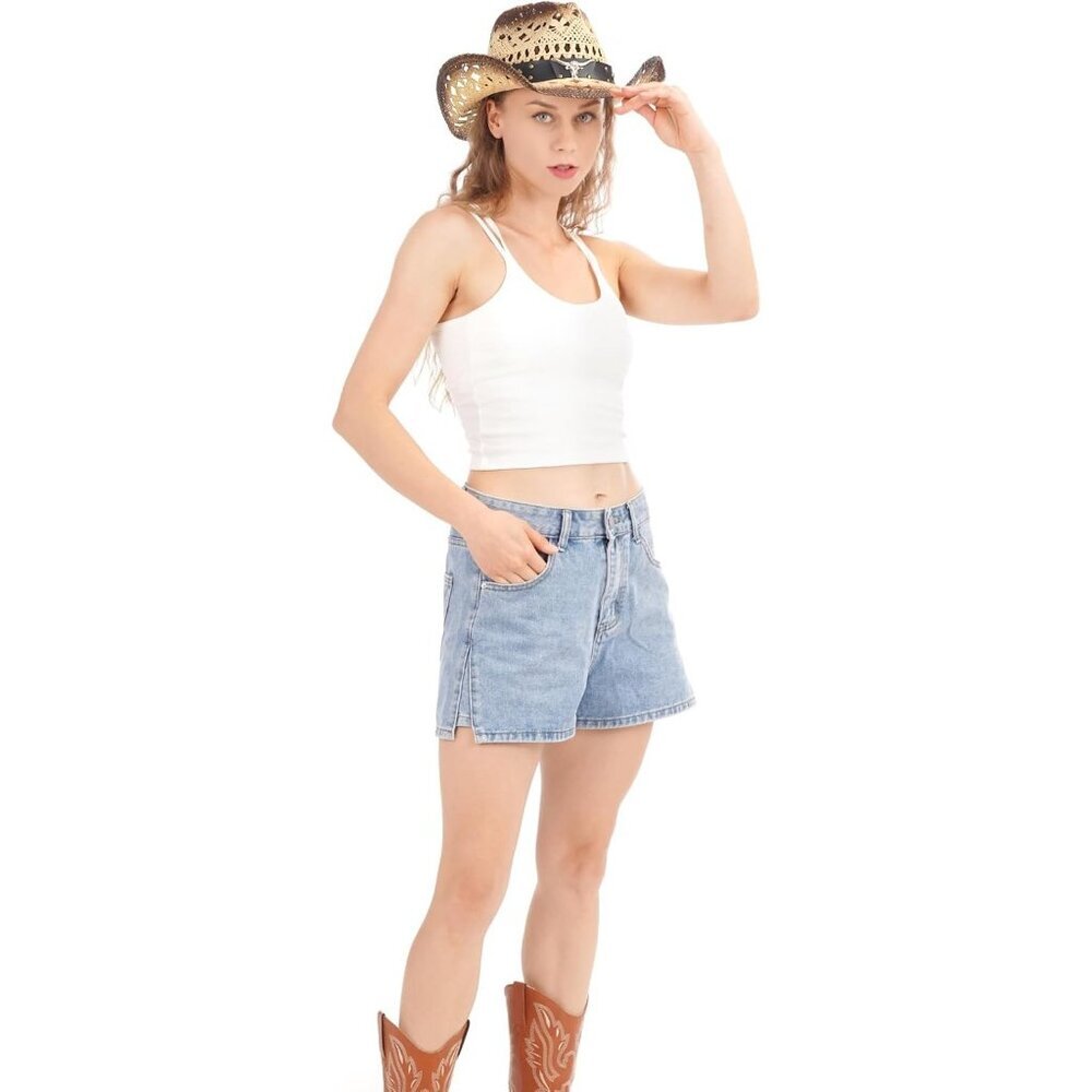 Women's Straw Wide with Shapeable Brim Cowboy Hat White/Black Almond & Coffee - Picture 6 of 6